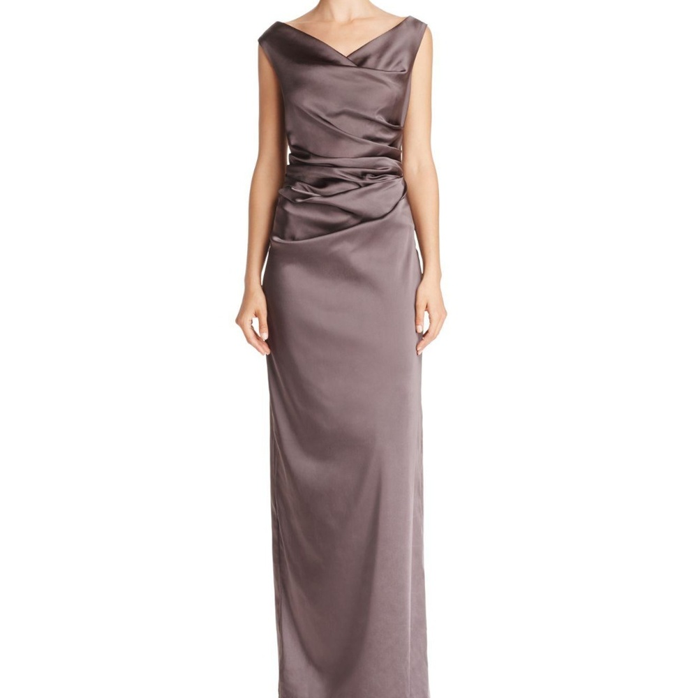 Adrianna Papell Satin Ruched Column Gown